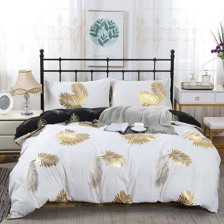 Reversible Design Leaves Queen Size Bed Quilt/Duvet Cover Set