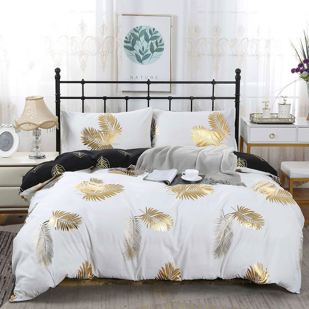 Reversible Design Leaves King Size Bed Quilt/Duvet Cover Set