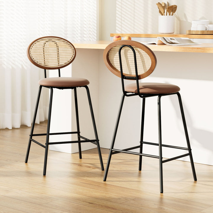 2x Bar Stools Vintage Leather Stools Brown