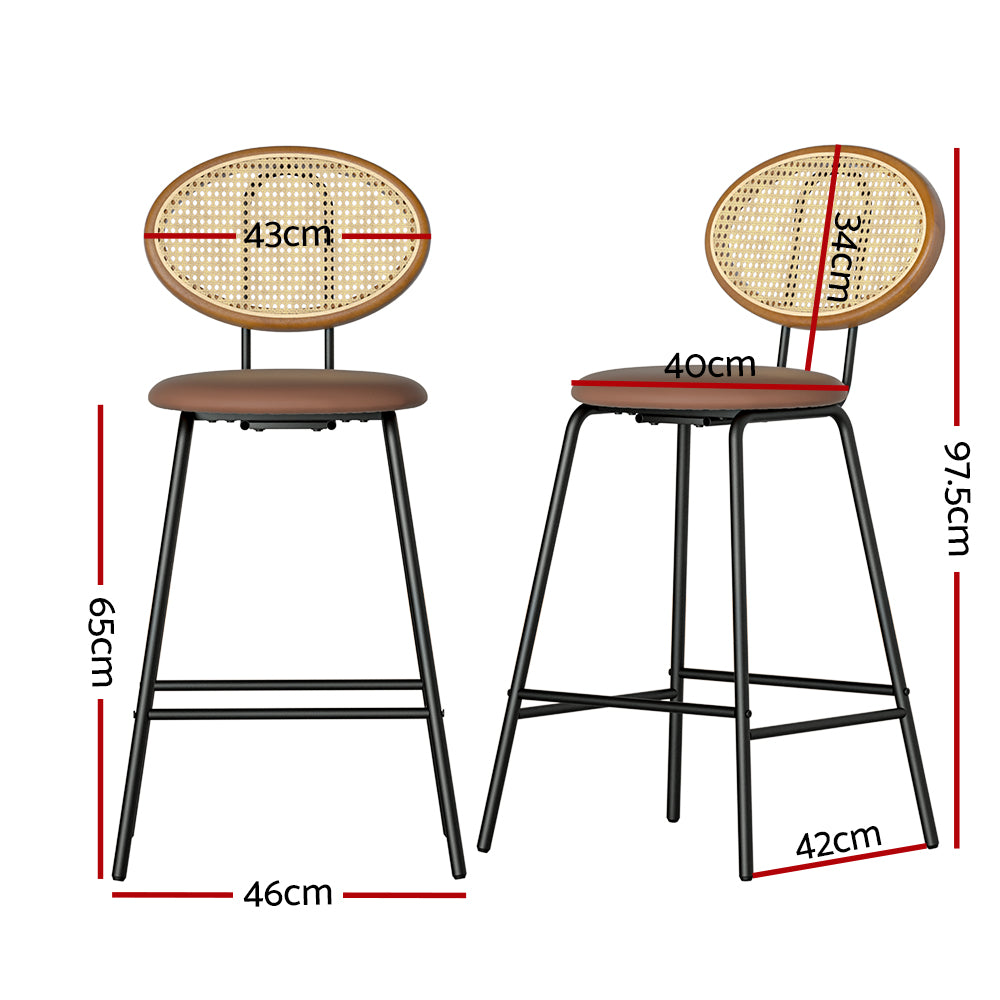 2x Bar Stools Vintage Leather Stools Brown