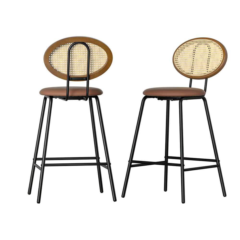 2x Bar Stools Vintage Leather Stools Brown