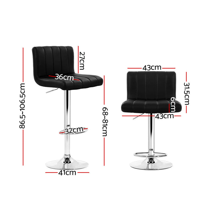 2x Bar Stools Gas Lift Leather Chairs Black