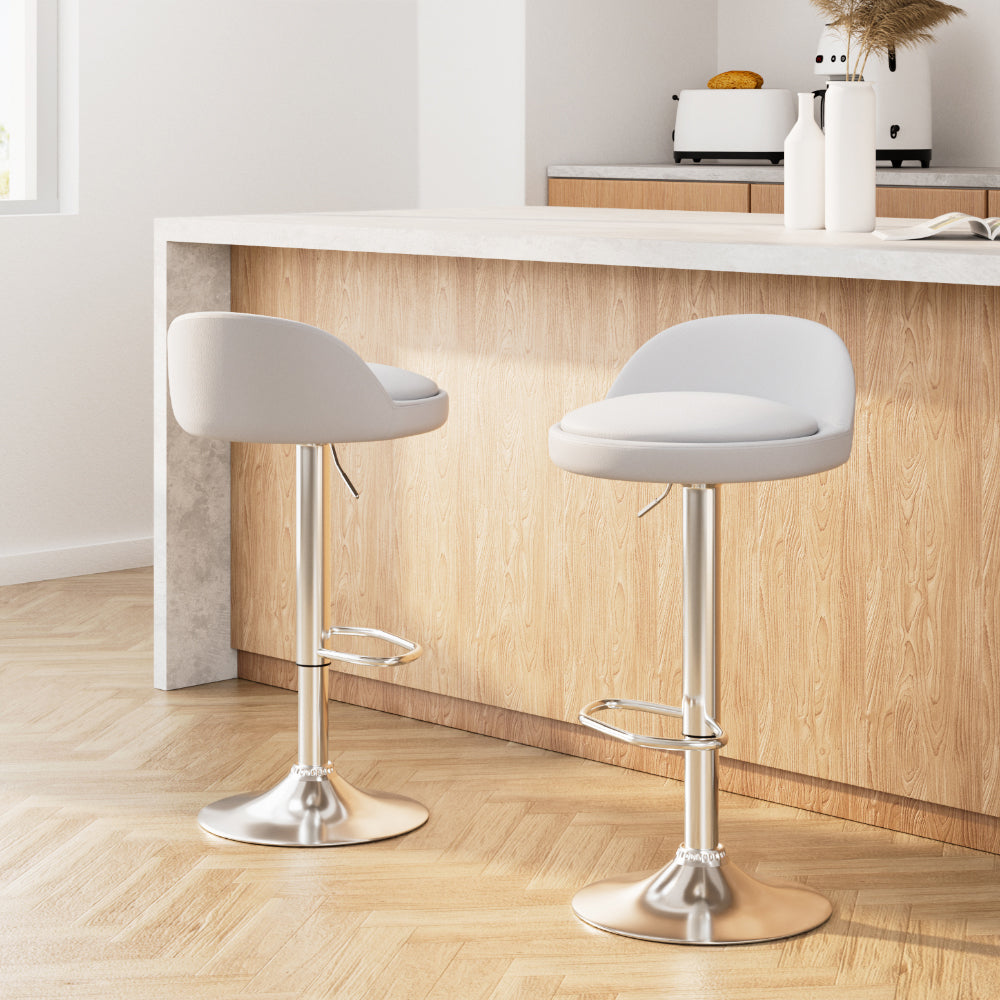 Sale! 2x Bar Stools PU Leather Gas Lift White