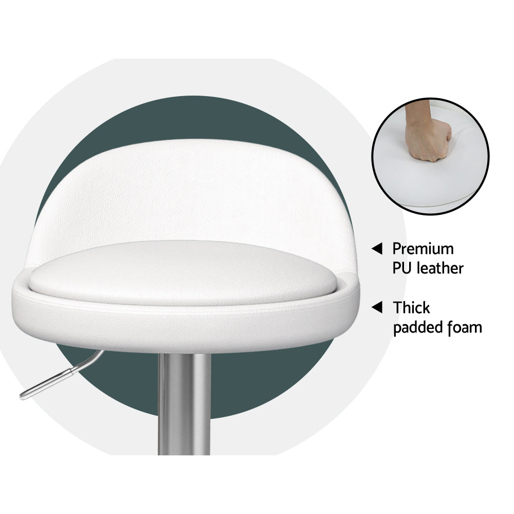 Sale! 2x Bar Stools PU Leather Gas Lift White