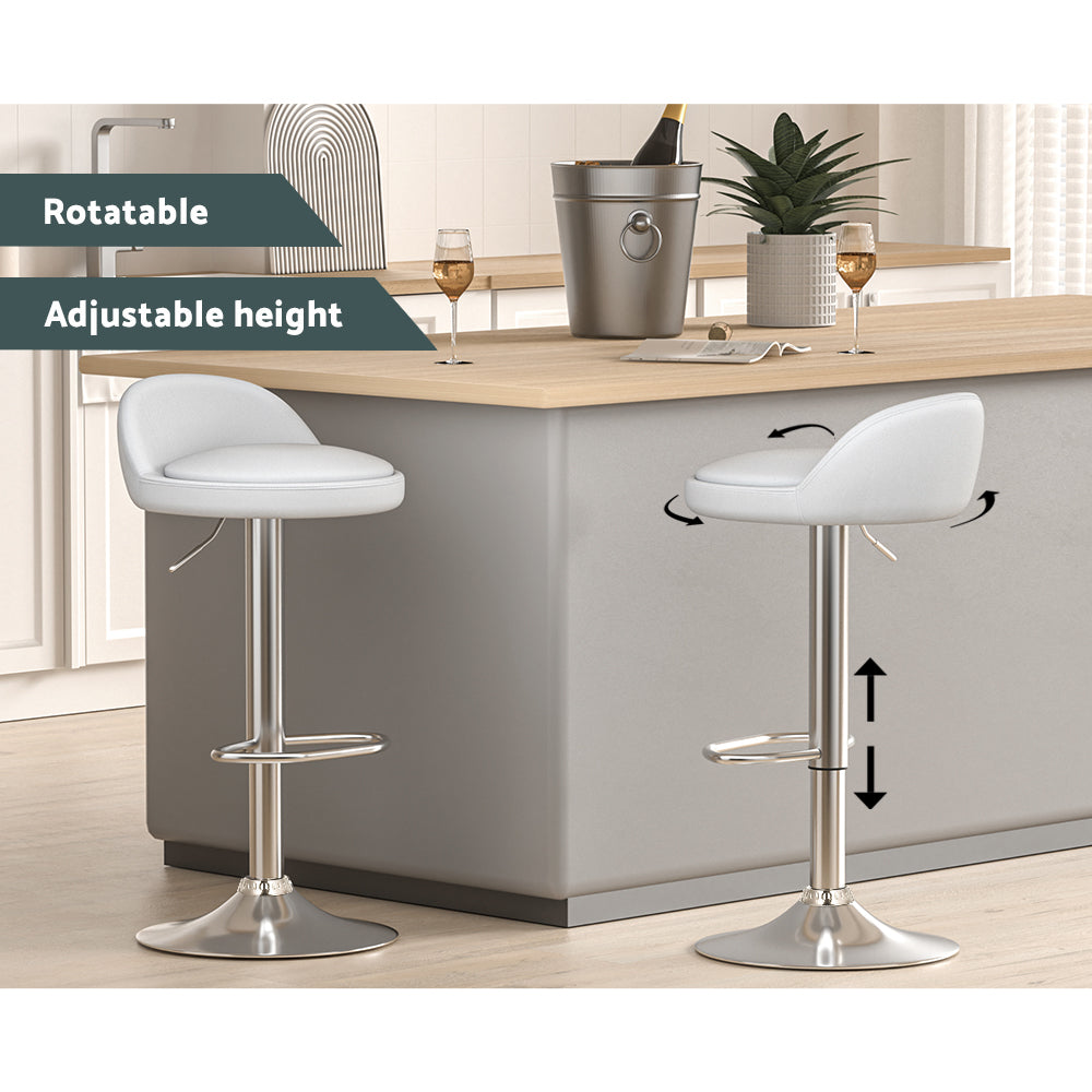 Sale! 2x Bar Stools PU Leather Gas Lift White