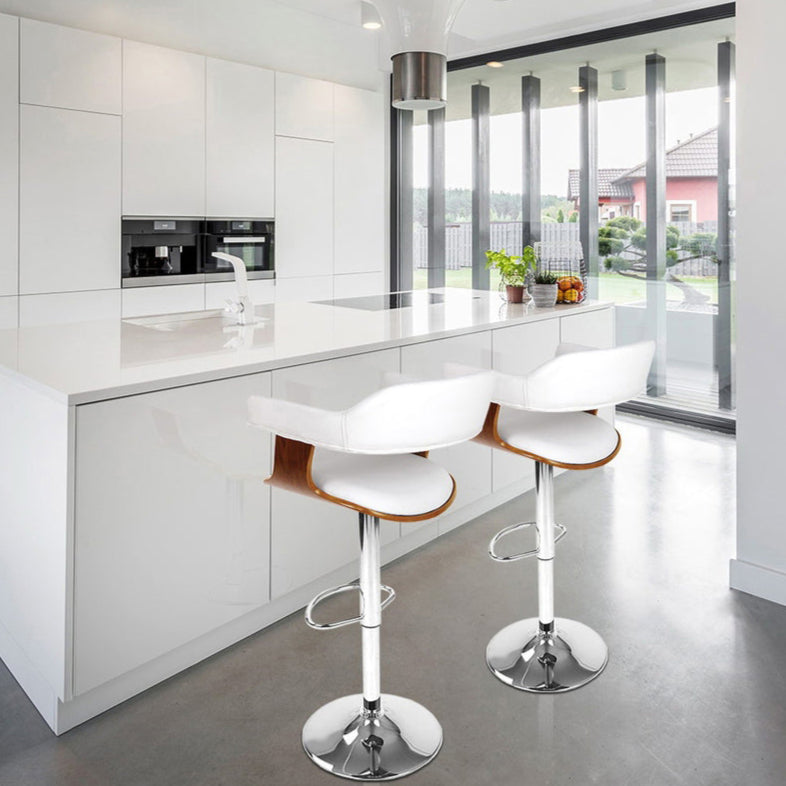 2x Bar Stools Gas Lift Leather w/Armrest White