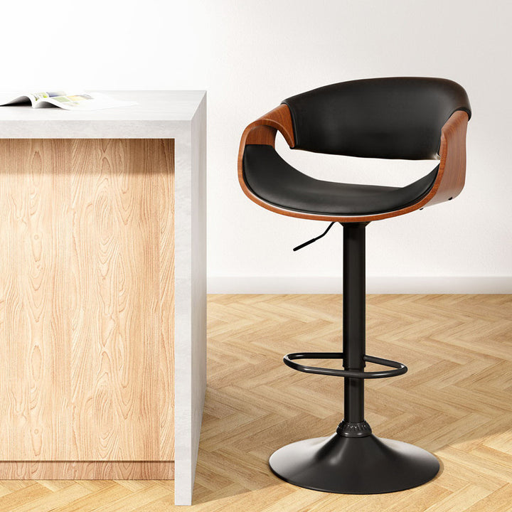 Bar Stool Leather-w/Armrest- Gas Lift Black