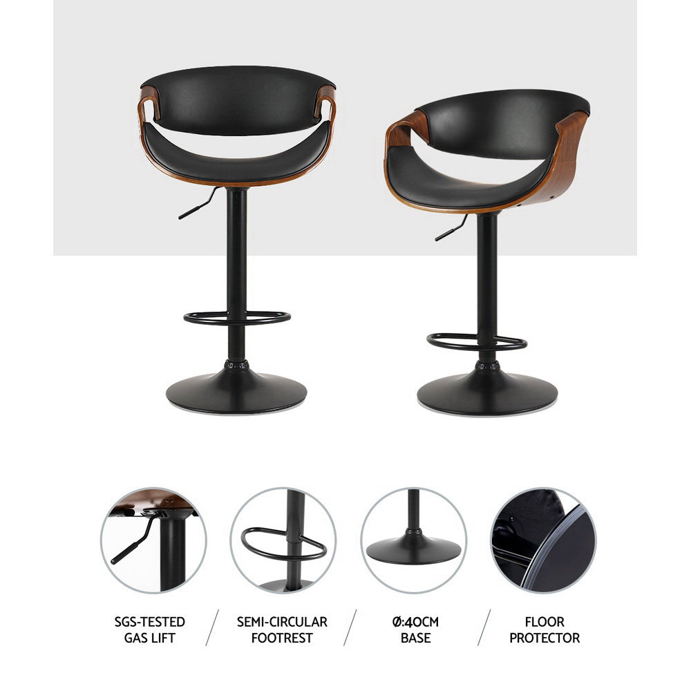 Bar Stool Leather-w/Armrest- Gas Lift Black