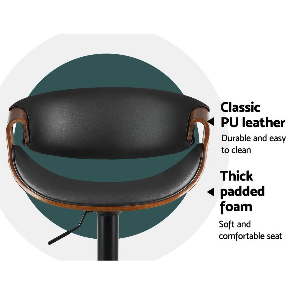 Bar Stool Leather-w/Armrest- Gas Lift Black