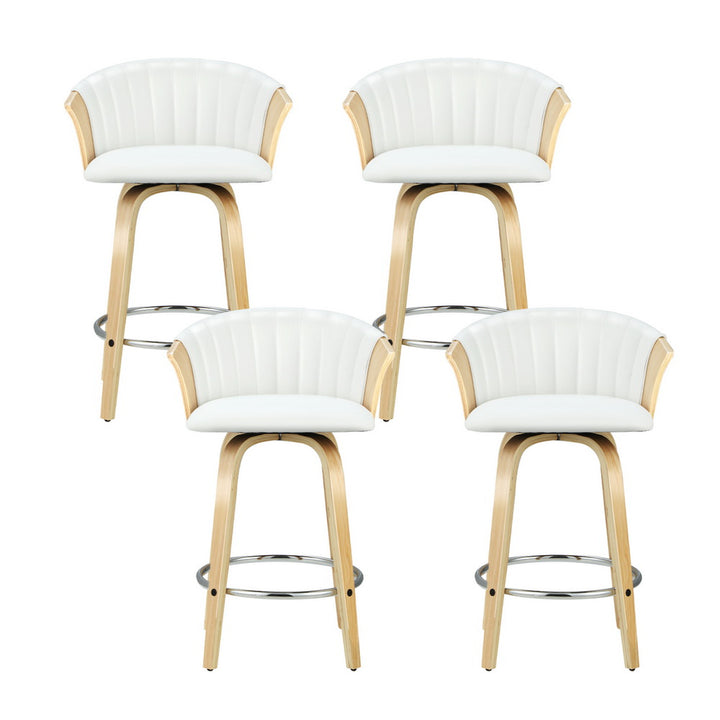 4x Bar Stools Swivel Leather White