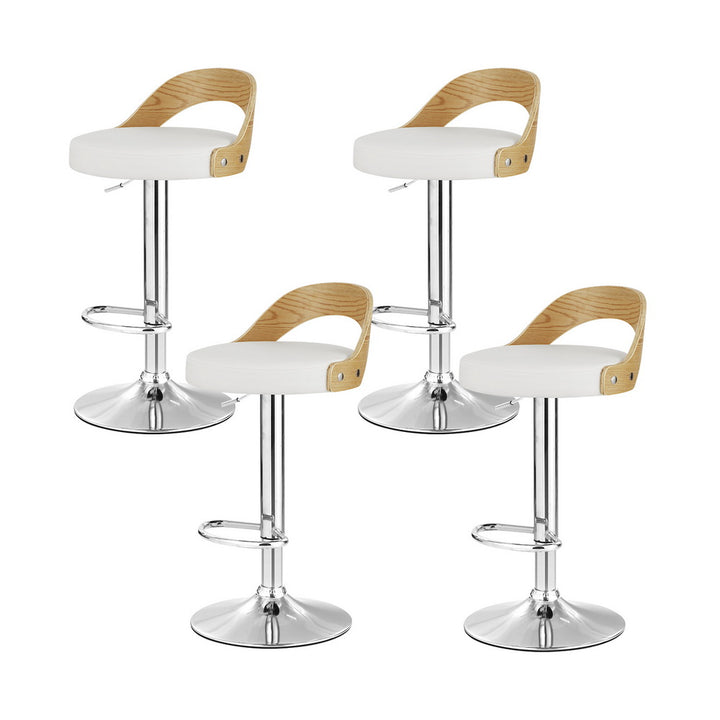 4 x Adjustable Padded White Leather Bar Stools