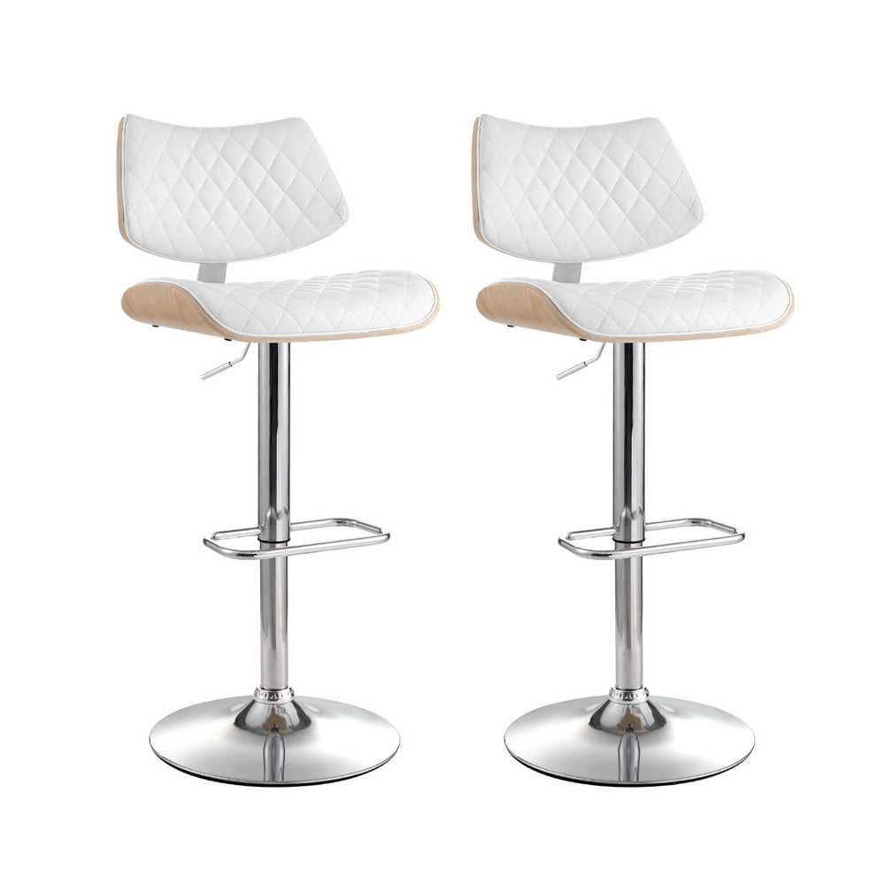 NEW -  2 x Leather & Timber Gas Lift Bar Stools