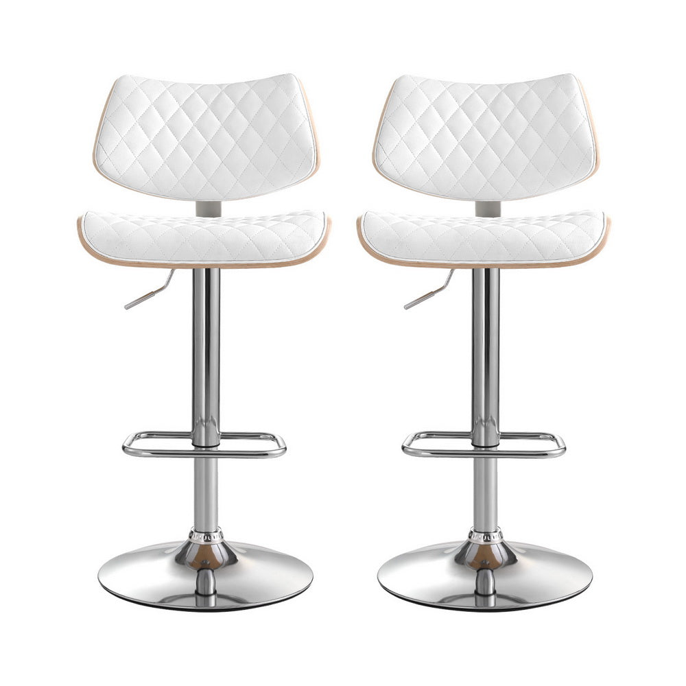 NEW -  2 x Leather & Timber Gas Lift Bar Stools