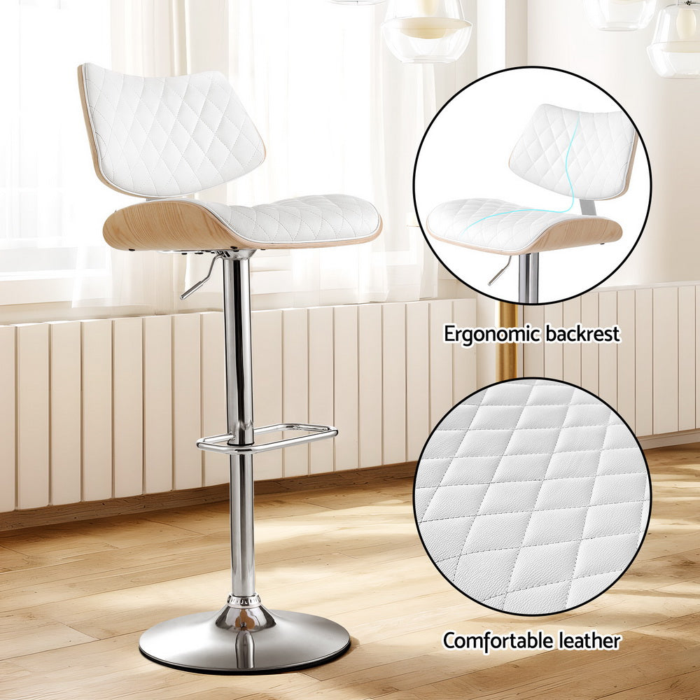 NEW -  2 x Leather & Timber Gas Lift Bar Stools