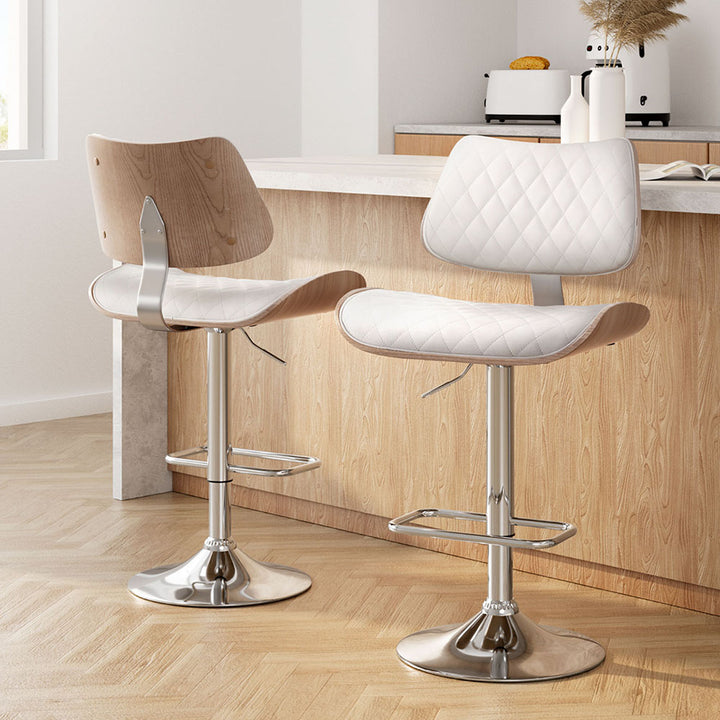 NEW -  2 x Leather & Timber Gas Lift Bar Stools