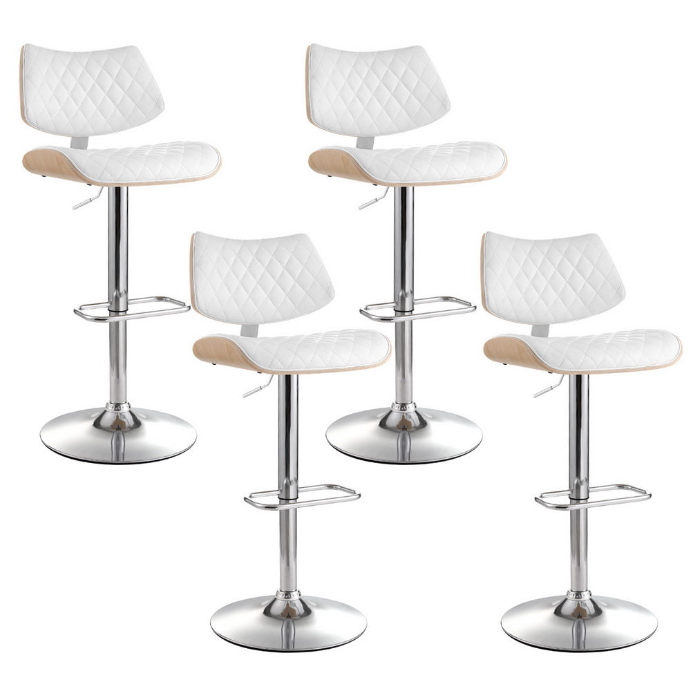 NEW -  4 x Leather & Timber Gas Lift Bar Stools