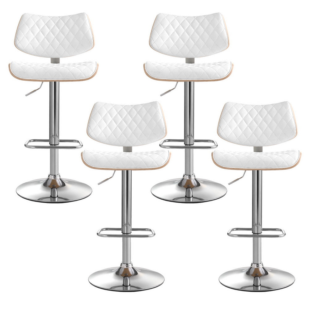 NEW -  4 x Leather & Timber Gas Lift Bar Stools