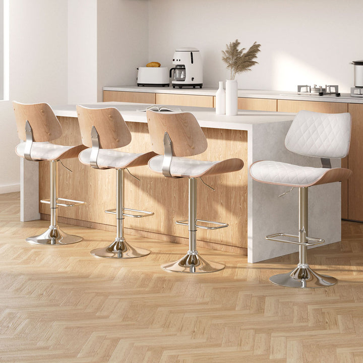 NEW -  4 x Leather & Timber Gas Lift Bar Stools