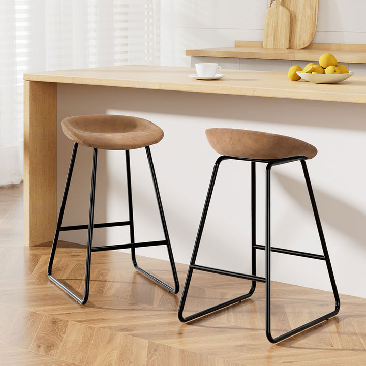 NEW 2x Bar Stools PU Leather Metal Brown