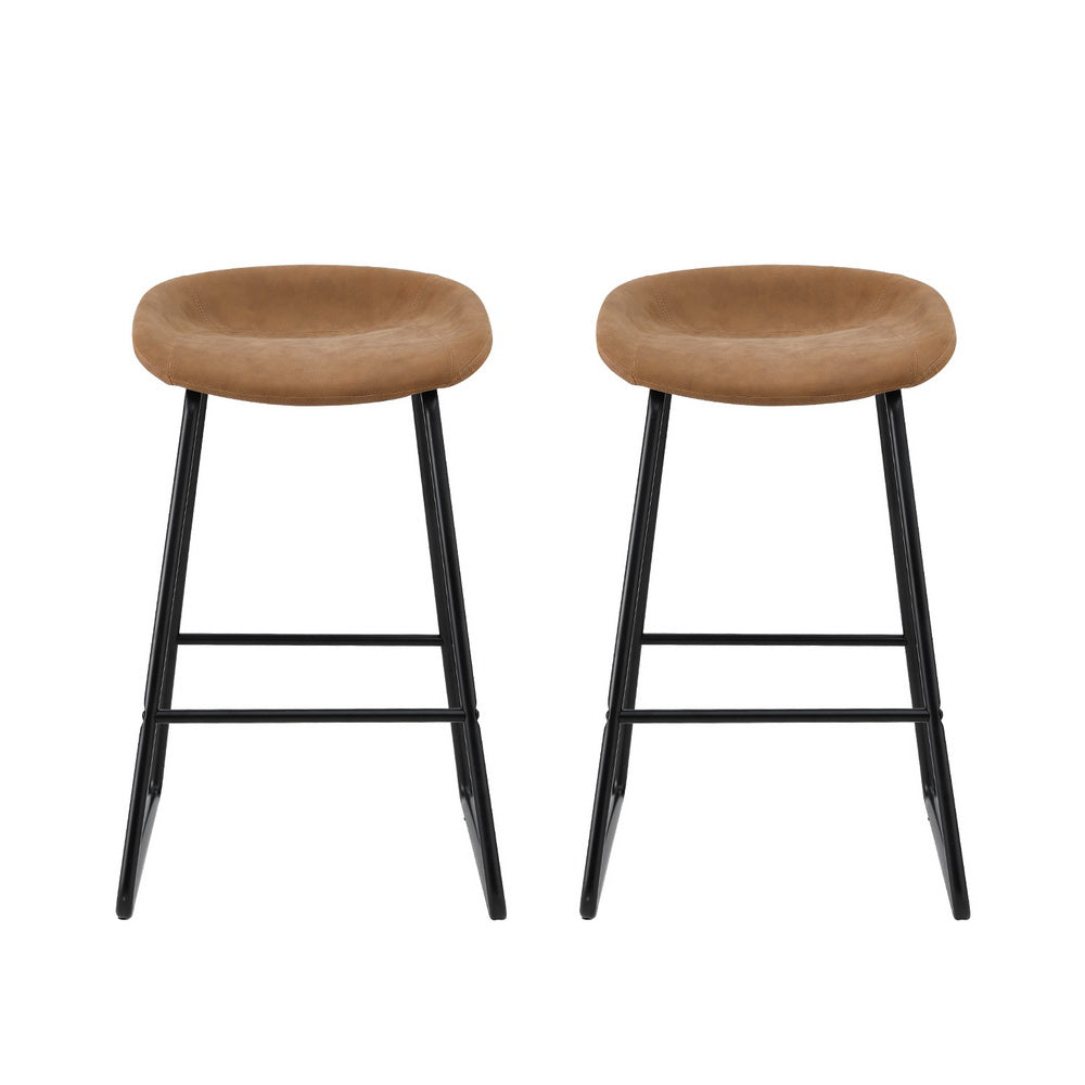 NEW 2x Bar Stools PU Leather Metal Brown