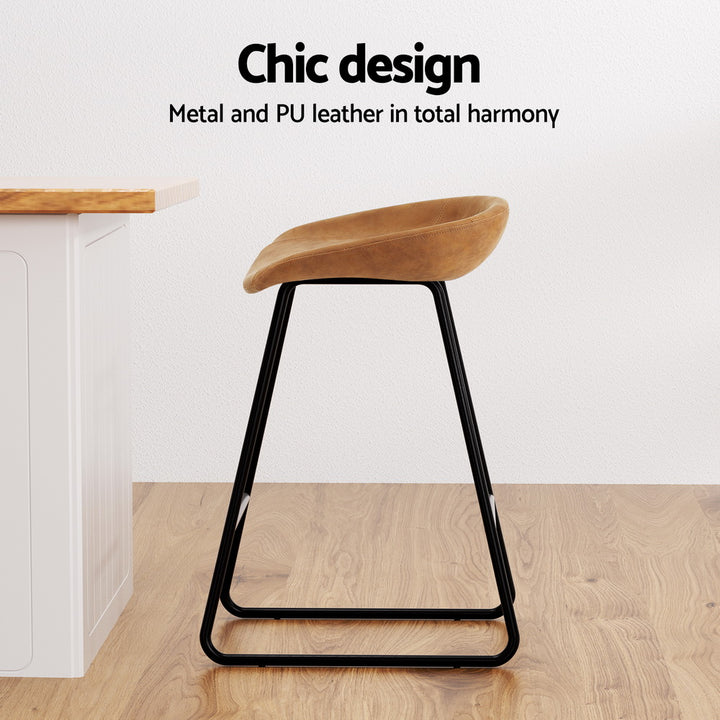 NEW 2x Bar Stools PU Leather Metal Brown