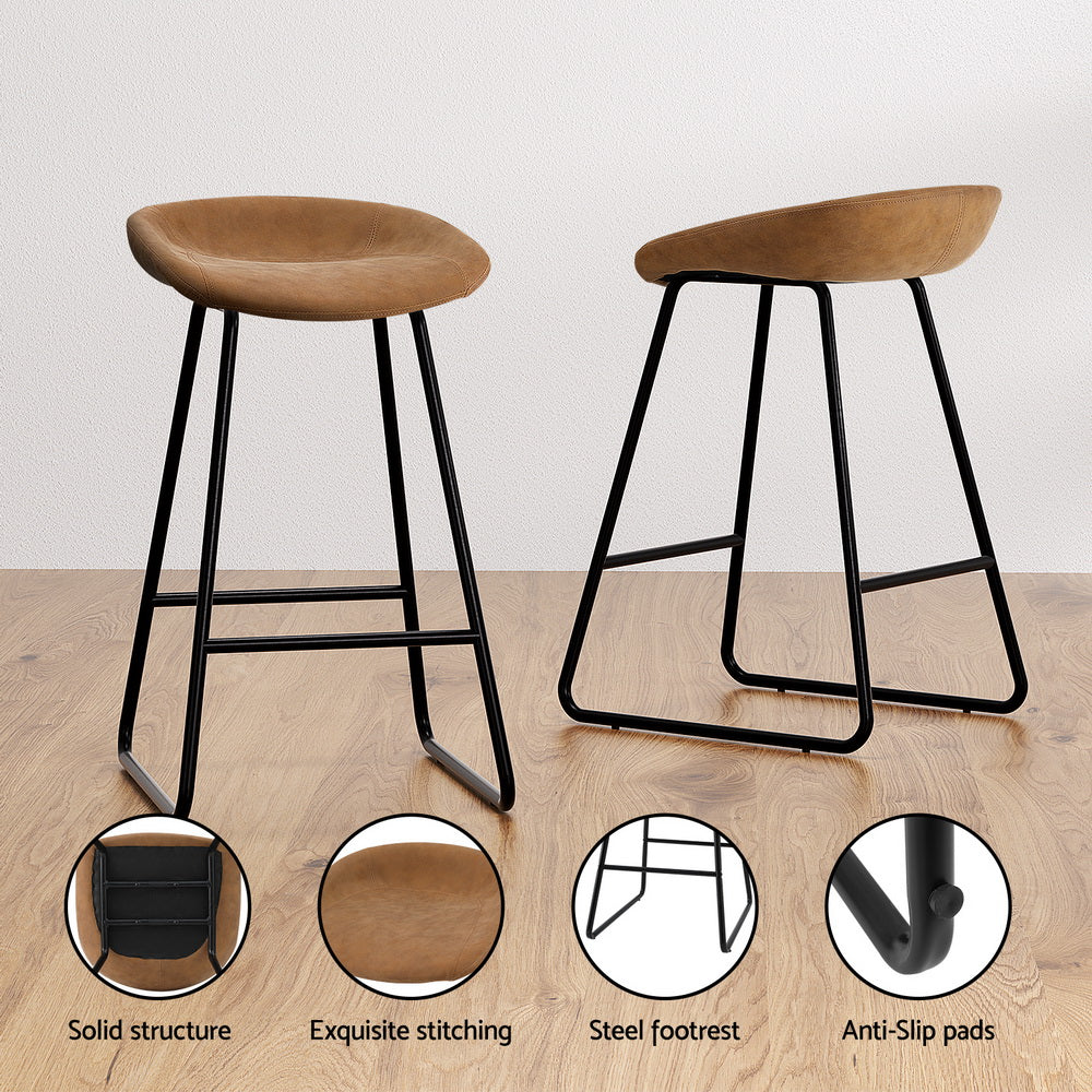 NEW 2x Bar Stools PU Leather Metal Brown