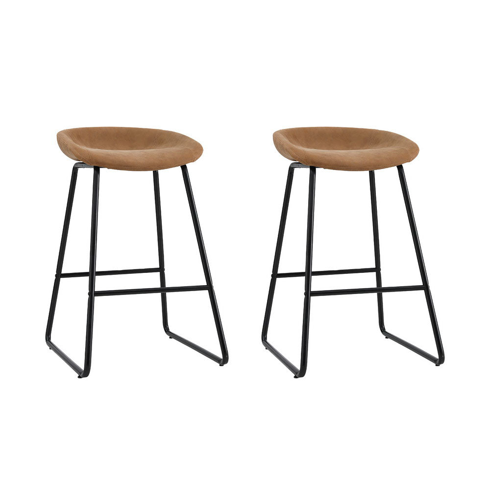 NEW 2x Bar Stools PU Leather Metal Brown