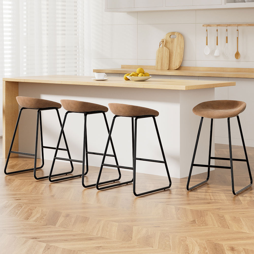 New 4x Bar Stools PU Leather Metal Brown