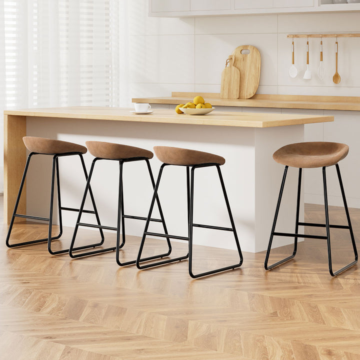 New 4x Bar Stools PU Leather Metal Brown