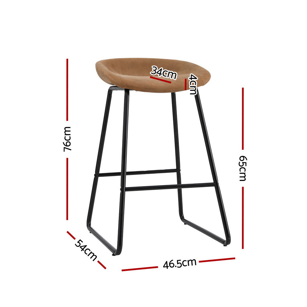 New 4x Bar Stools PU Leather Metal Brown