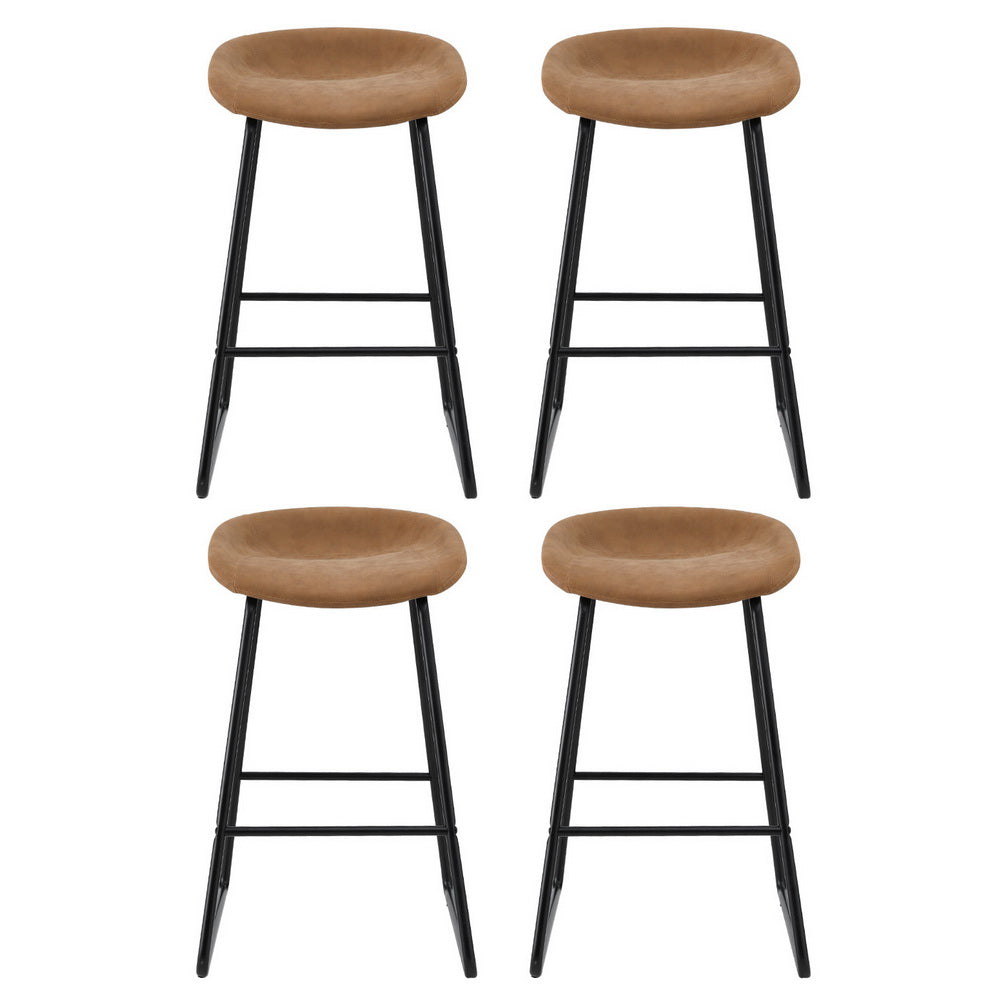 New 4x Bar Stools PU Leather Metal Brown