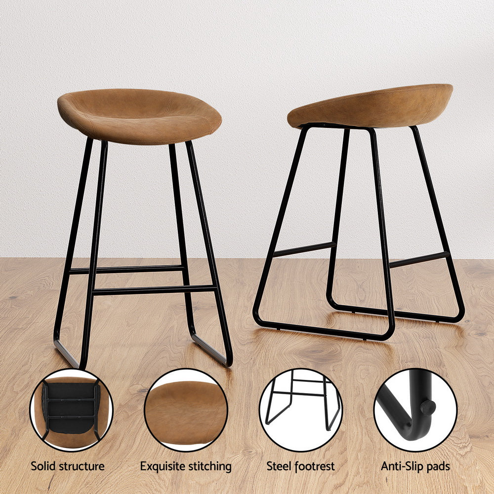 New 4x Bar Stools PU Leather Metal Brown