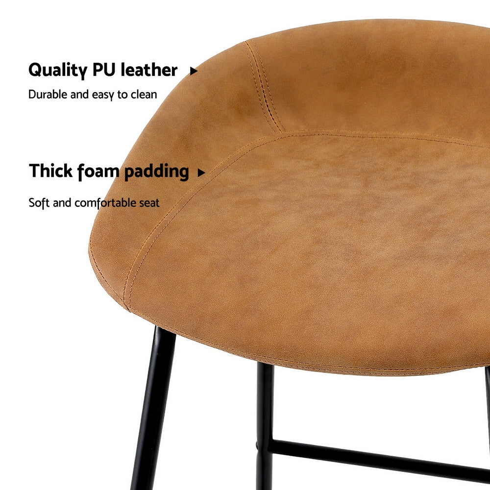 New 4x Bar Stools PU Leather Metal Brown
