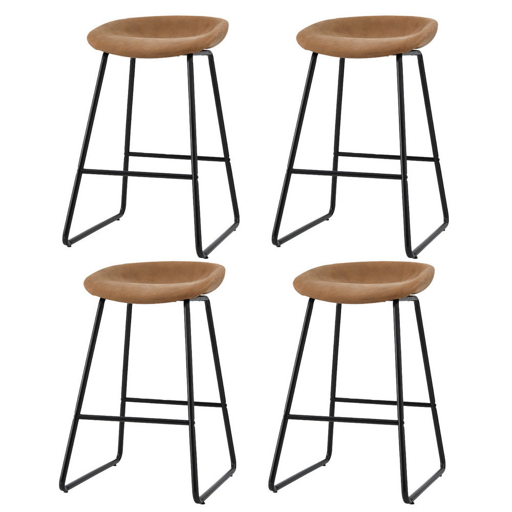 New 4x Bar Stools PU Leather Metal Brown