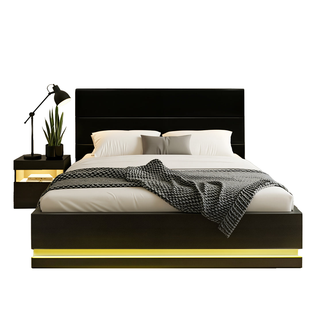 RGB LED Double Bed Frame with Beside Table Set 16 Colour Mood Lighting