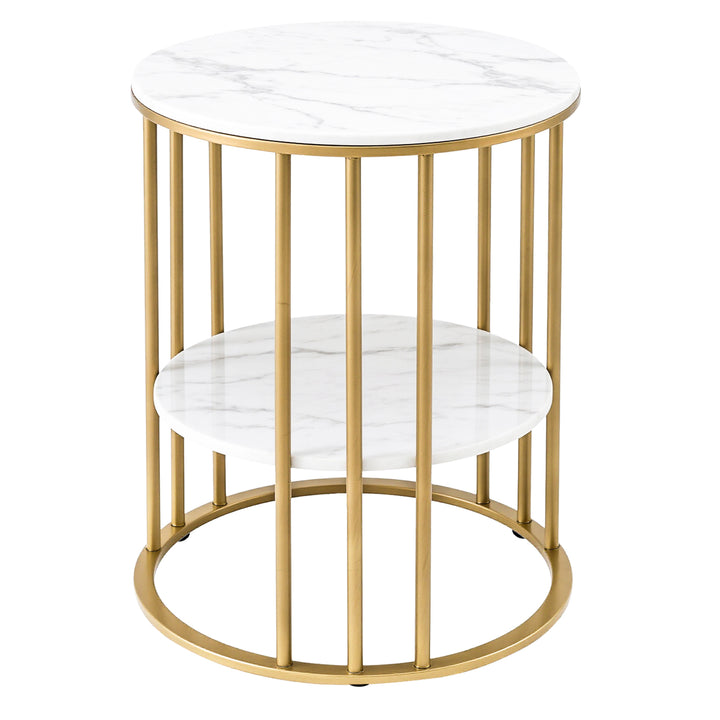 2-TierCoffee Table - Round Marble Effect White&Gold