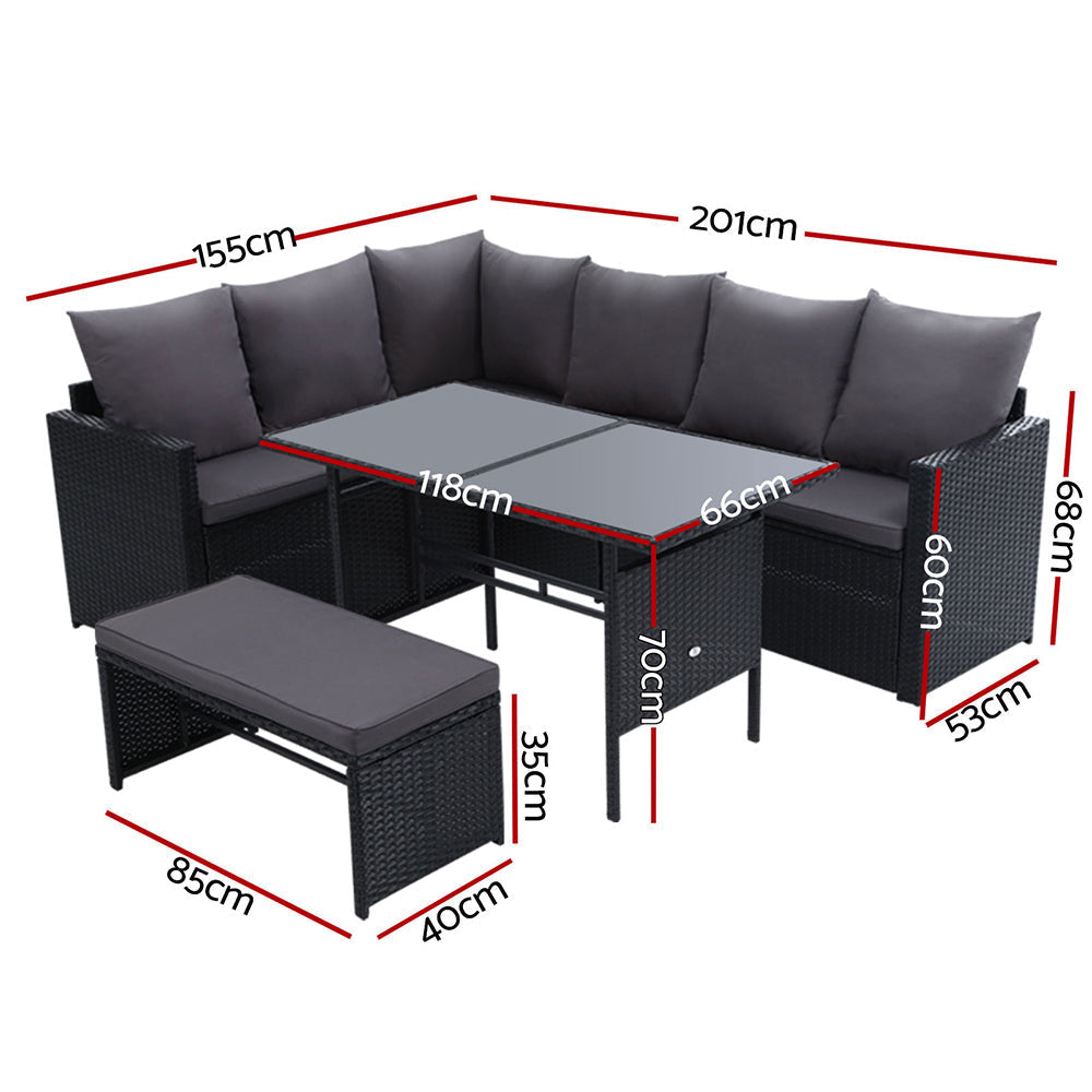 8 Seater Outdoor Furniture Dining Setting Sofa Set Lounge Wicker Black