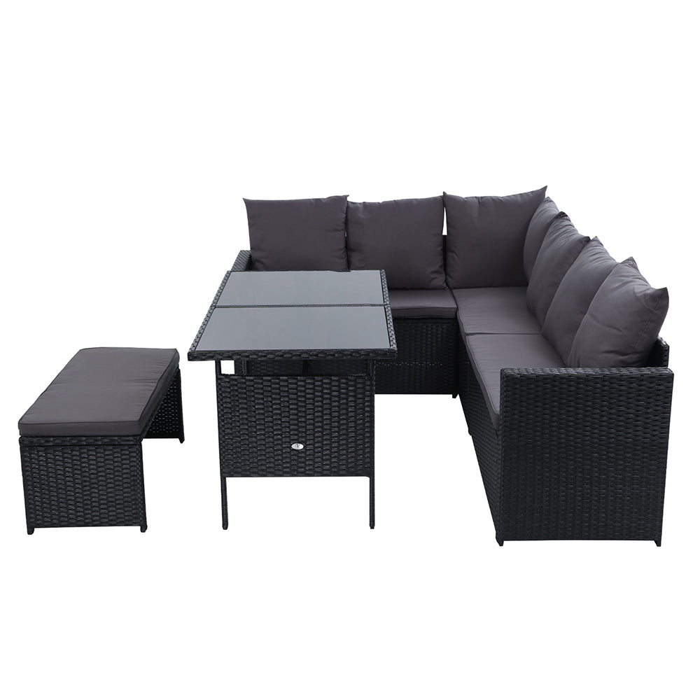8 Seater Outdoor Furniture Dining Setting Sofa Set Lounge Wicker Black