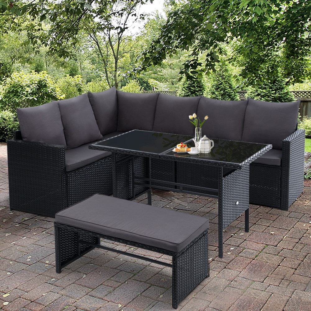 8 Seater Outdoor Furniture Dining Setting Sofa Set Lounge Wicker Black