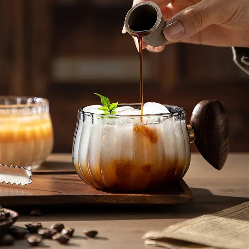 American Heat-Resistant Glass Coffee Mug With Wooden Handle