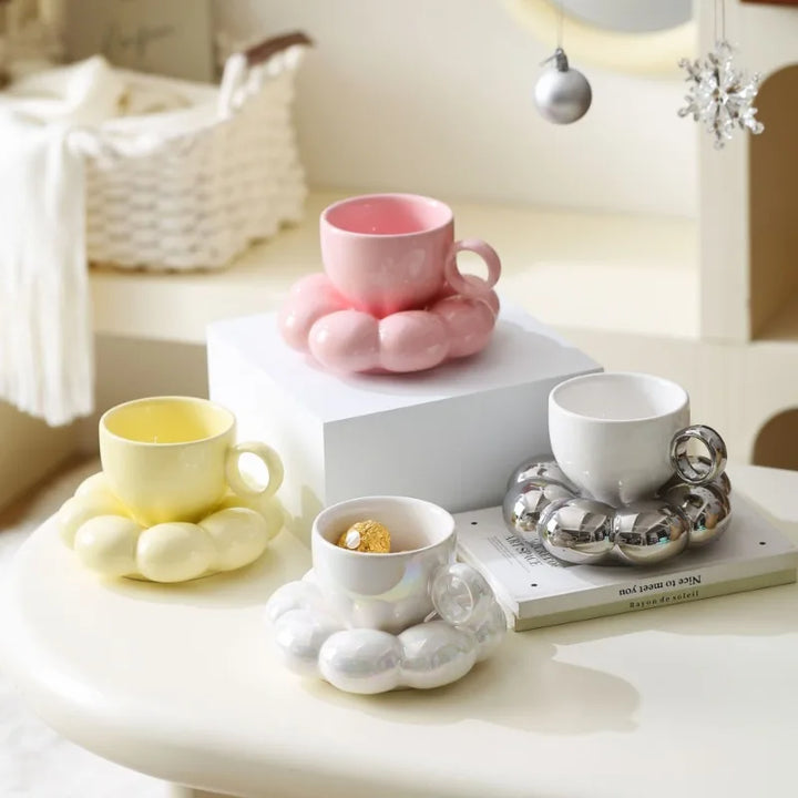 Cloud 200ml Ceramic Coffee/Tea Cup With Saucer | 5 Colours