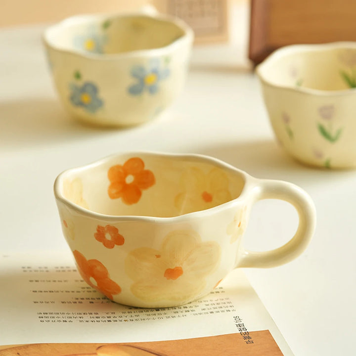 Ceramic Hand Pinched Flower Coffee Mugs