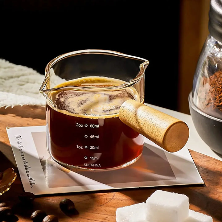 Wooden Handle Expresso Double & Single Measuring Cup