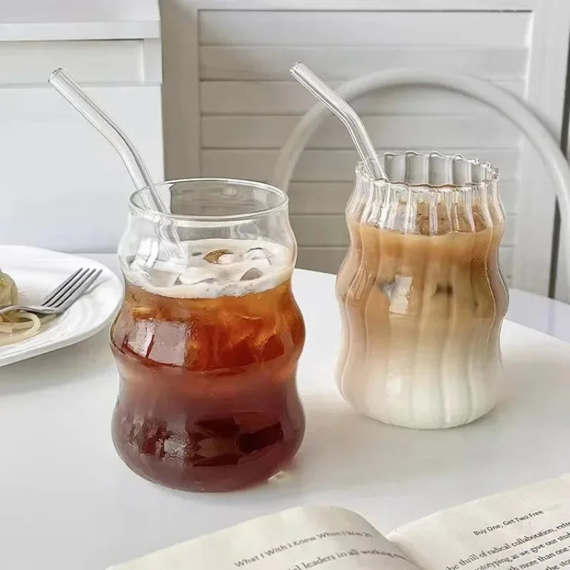 Cloud Coffee Glass Cups with Glass Straws