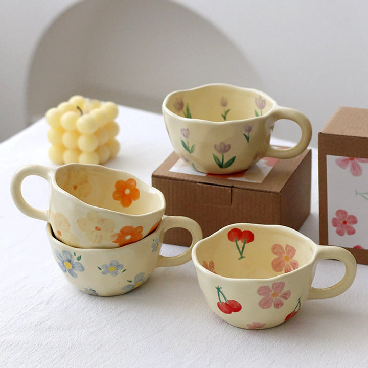 Ceramic Hand Pinched Flower Coffee Mugs