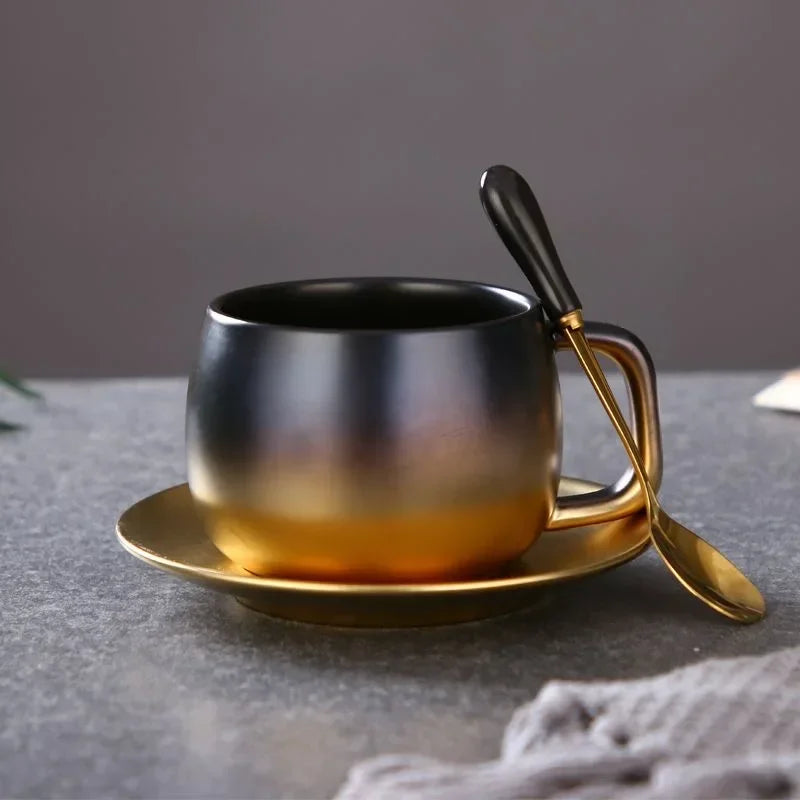 American Gradient Gold Frosted Ceramic Coffee - Tea Cup