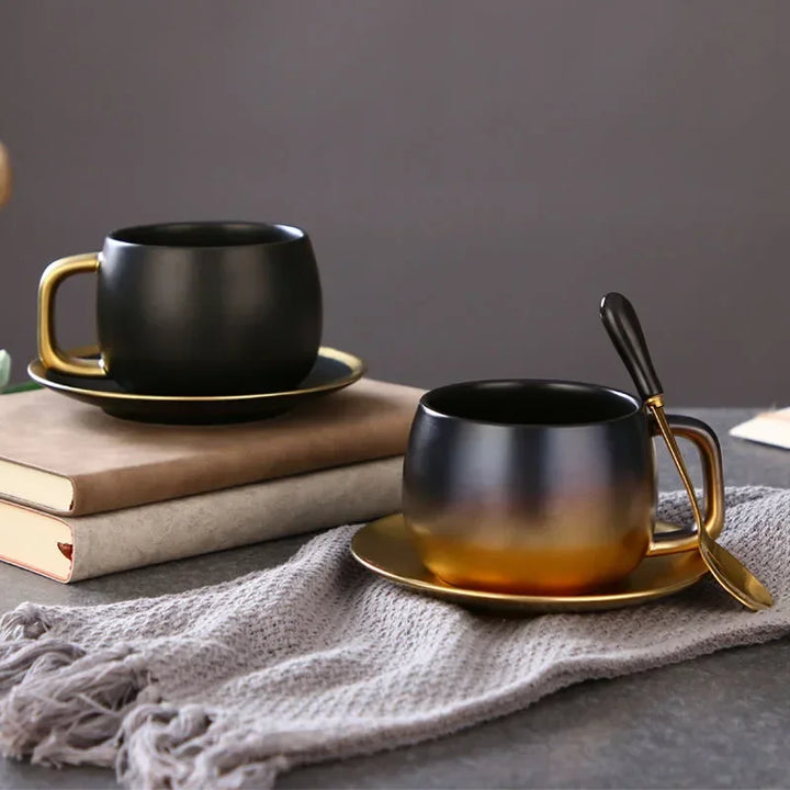 American Gradient Gold Frosted Ceramic Coffee - Tea Cup