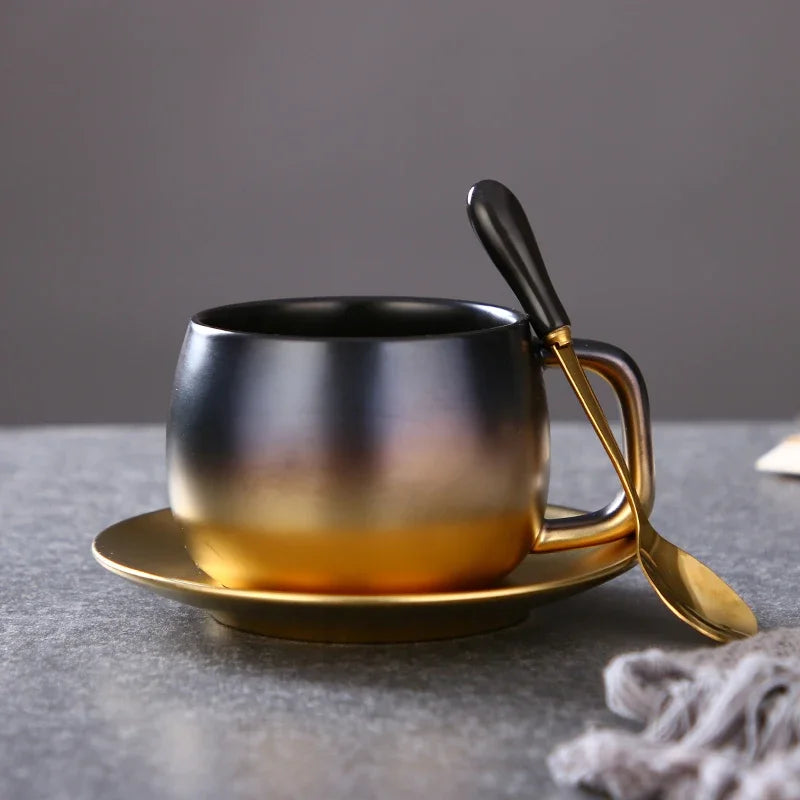 American Gradient Gold Frosted Ceramic Coffee - Tea Cup