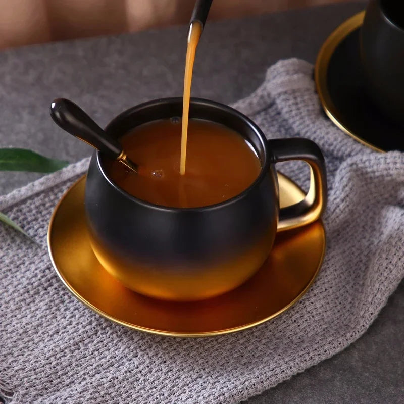 American Gradient Gold Frosted Ceramic Coffee - Tea Cup