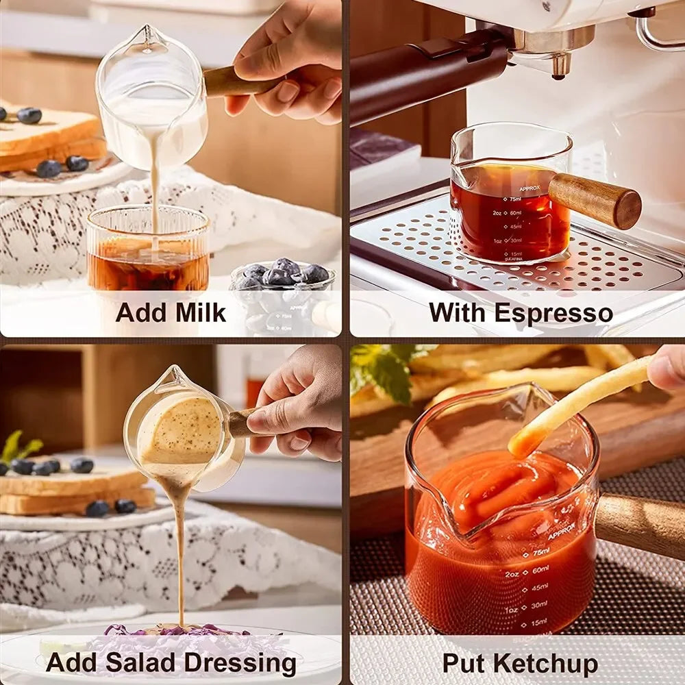 Wooden Handle Expresso Double & Single Measuring Cup